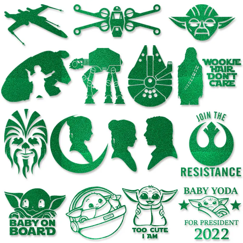 Green Glitter Disney Star Wars Yoda Darth Vader r2d2 bb8 The Mandalorian baby yoda Heat Transfer Clothing thermoadhesive patches |