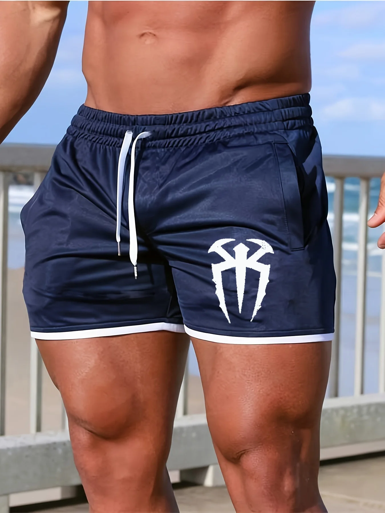 Men's casual shorts with spider print, lightweight summer running sweatpants, fashionable and versatile 5