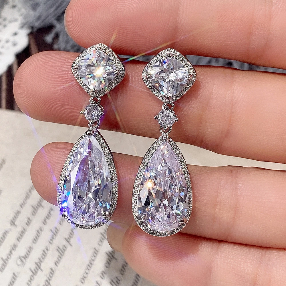 Huitan pendientes colgantes boda para mujer, aretes de circonia cúbica de moda de lujo, joyería hermosa para mujer, envío | - AliExpress