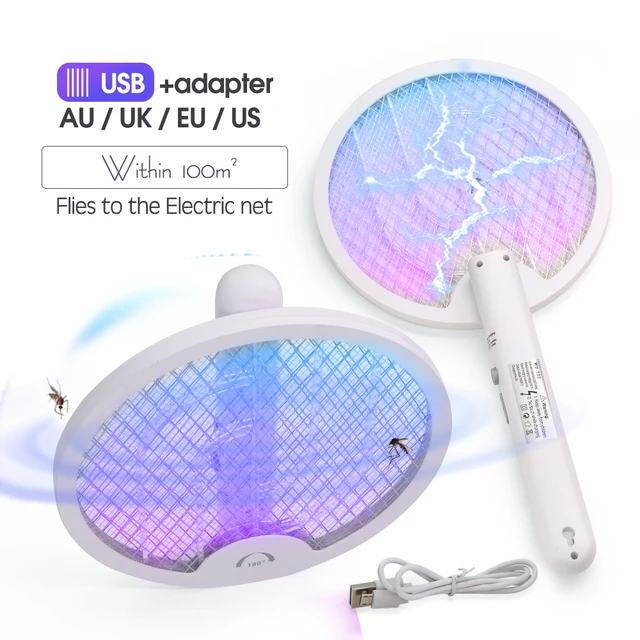 Újratölthető Elektromos Légy Swatter Eu/Usa/Uk/Au Plug 1200Mah Bug Zapper Home Garden Rovar Gyilkos Ütő Legyek Lepkék Ellen - Image 3