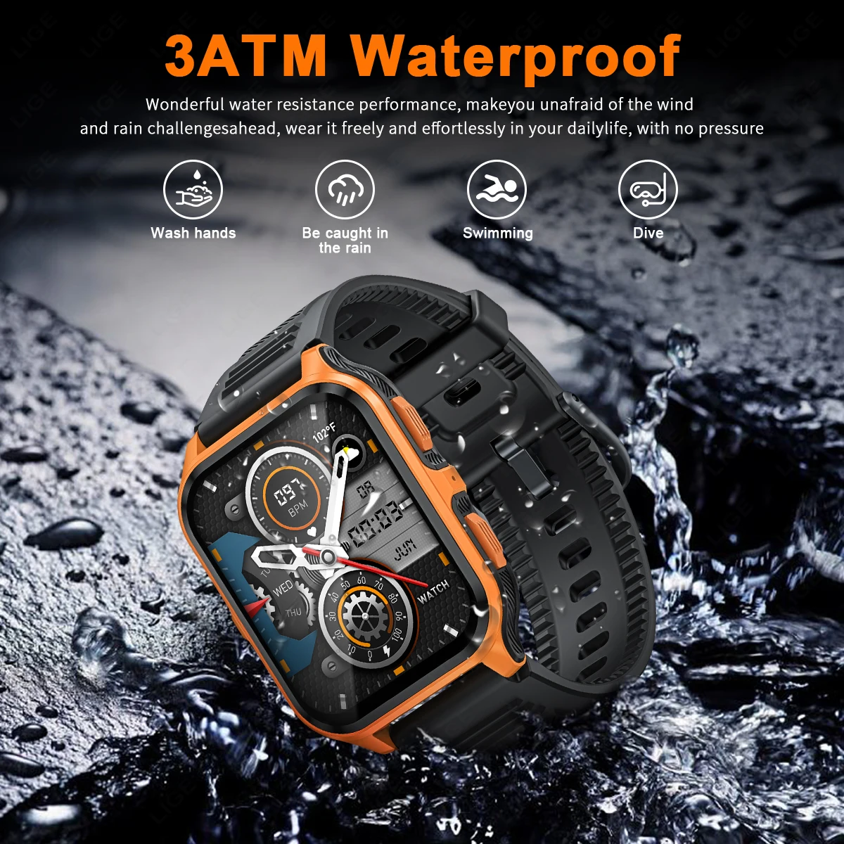 LIGE 3ATM  Ʈ ð  300mAh  ȭ  ƮϽ  ð ǰ  Smartwatch For ȵ̵ ios