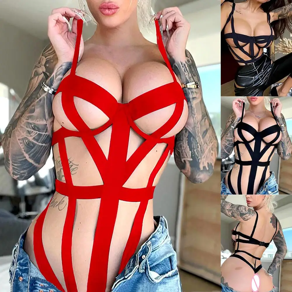 

Женское нижнее белье в готическом стиле, черное боди с вырезами, Бандажное нижнее белье, Клубная одежда, боди с перекрестными лямками, женская одежда