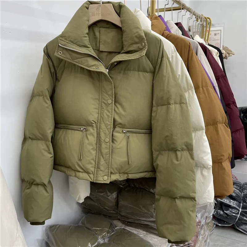 Winter Light Down Padded Down Coats Women's Short Style Simple Stand-up Collar Fashion Padded Jacket Casual Pocket Coat