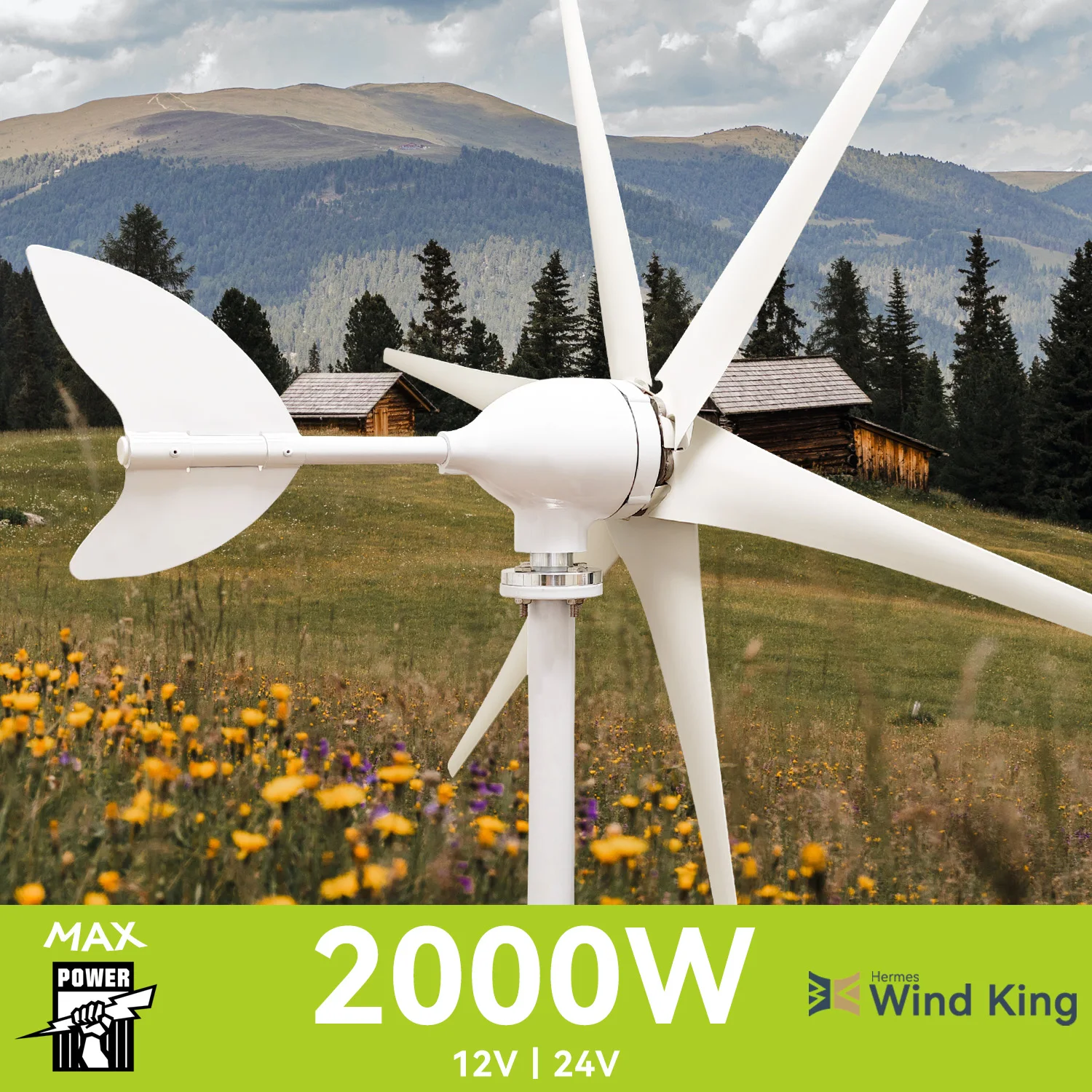 

【Higher Power】Windking 2000W Wind Turbine High Efficiency 2000W Windmill Hybrid Solar System, For Home Use 6 Blades Horizontal