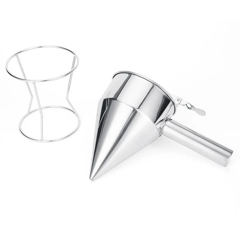 600/1200ML Oil Bucket with Holder Stainless Steel Funnel Dispenser Cupcake Pancake Batter Octopus Ball Kitchen Baking Tool
