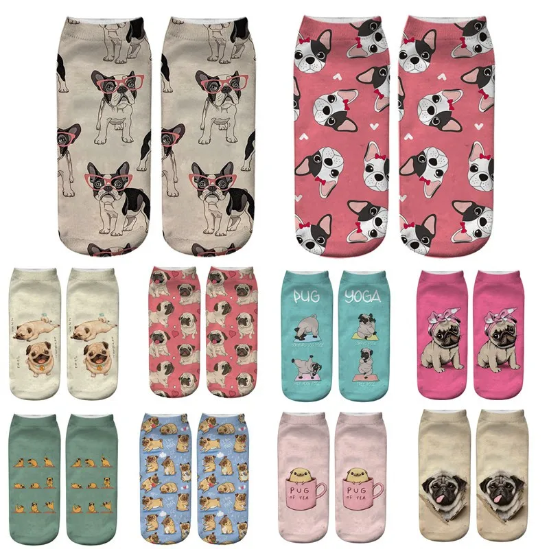 1 Pairs Of Funny Pug Bulldog Dog Print Socks Fashion Harajuku Style Hip hop Cute Fashion Soft ...