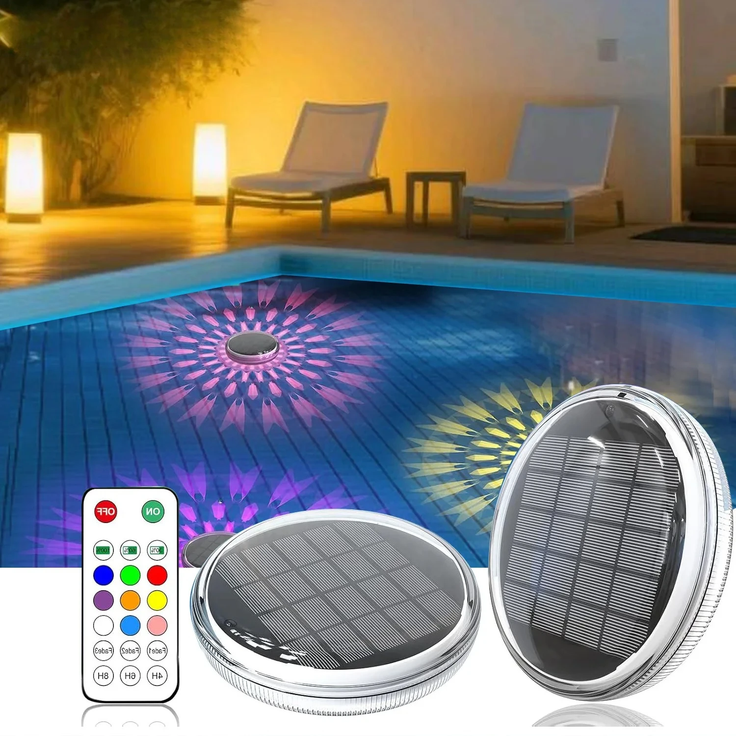 Solar Swimming Pool Lights RGB Color Float Pool Lights Waterproof with Remote IP65 Pool Decor Lighting for Inground Outdoor
