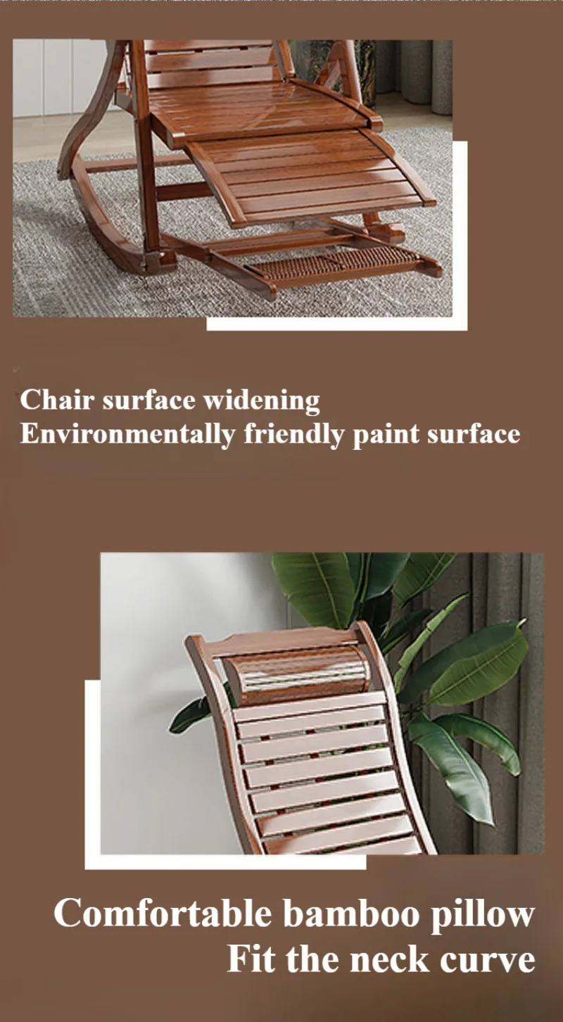 Description Picture 6 of itemRelaxing Recliner Leisure Home Bamboo Rocking Chair Adult Balcony Relax Armrest Folding Bed Living Room Sedie Home Furniture