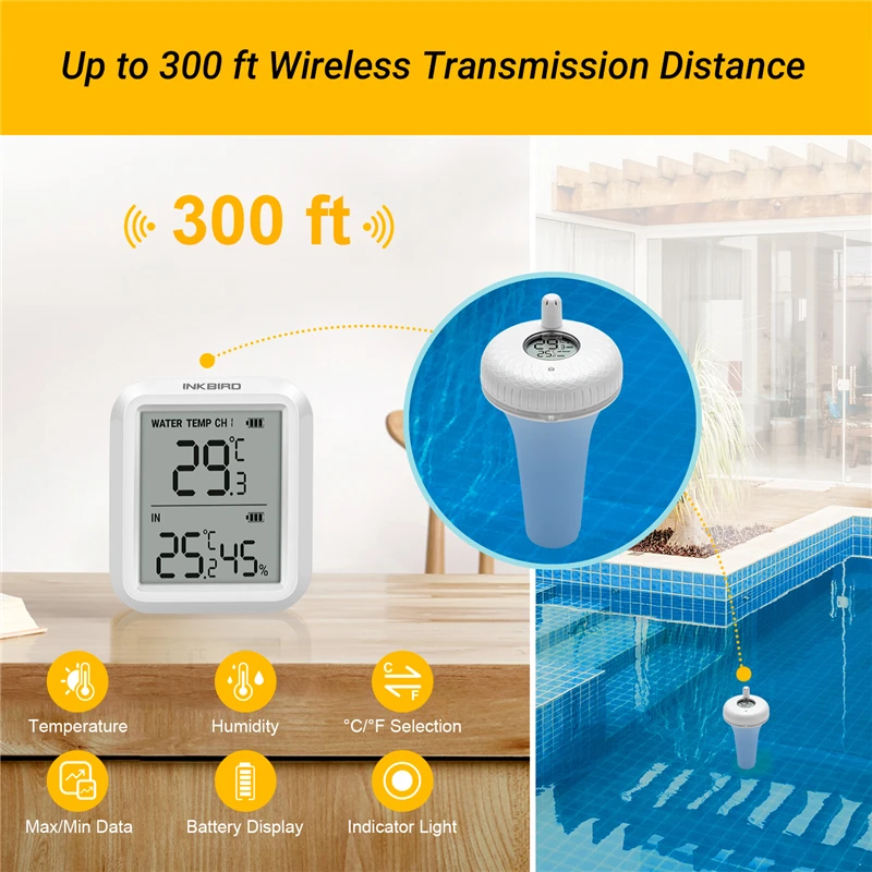 Wireless WiFi Pool Thermometer with Easy-to-Read 4 Digital LCD Display,  Perfect Water Thermometer for Indoor & Outdoor Swimming Pool, Hot Tub, Spa