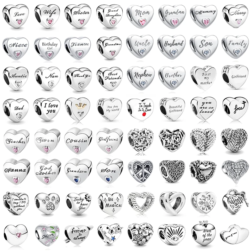 925 Sterling Silver All Heart Series Sister Daughter Charms Fit Original DIY Bracelet Necklace Women Jewelry Gift Making
