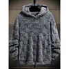 Men's Letter Embroidery Textured Drop Shoulder Fuzzy Hoodie, Regular Fit Casual Fashion Fall Streetwear Long Sleeve Hooded Sweat 1