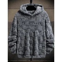 Men's Letter Embroidery Textured Drop Shoulder Fuzzy Hoodie, Regular Fit Casual Fashion Fall Streetwear Long Sleeve Hooded Sweat 1