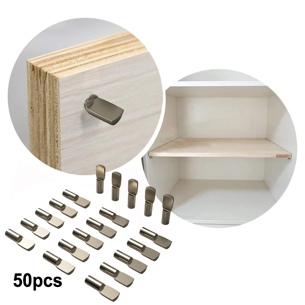 50pcs Shelf Support Pegs Cabinet Closet Laminate Pins Glass Nickel Plated Pins Fixing Bracket Shelf Bracket Furniture Hardware shelf support