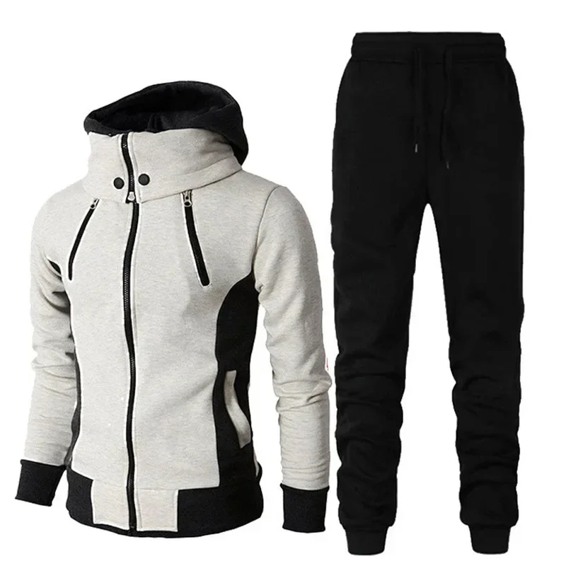 New Casual Men's Sports Suit Fashion Hooded Splicing Zipper Jacket Pants Set Men's Casual Sports Hoodie High Quality