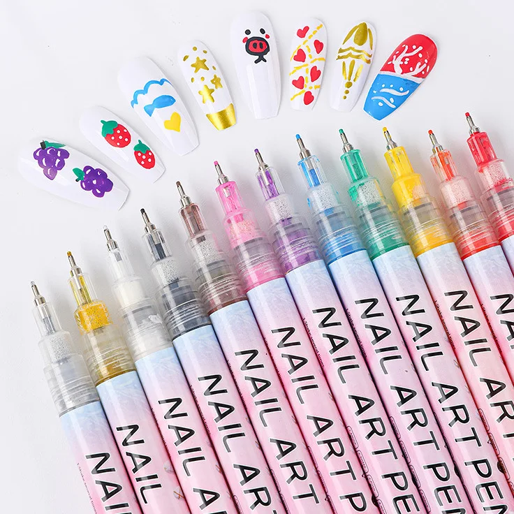 2pcs Set (Black And White) 0.5mm Colorful Nail Art Drawing Graffiti Pen Gel  Pencil Waterproof Painting Liner Brush Marker Pen