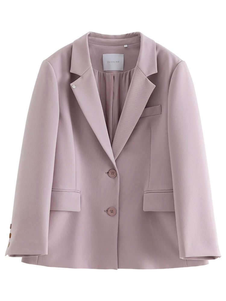 DUSHU Workplace Commute Style Suit Jacket for Female Autumn New Simple Classic Loose Casual Blazers Suit for Office Lady