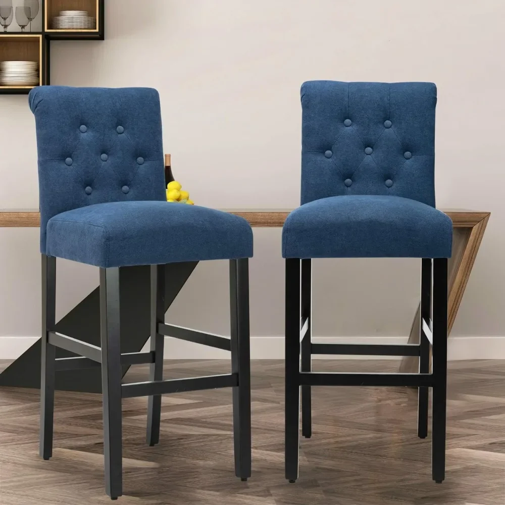 Café Furniture Sets Button-Tufted Velvet Barstools Bar Chairs with Wooden Legs Seat Heigh Blue Café Furniture Sets