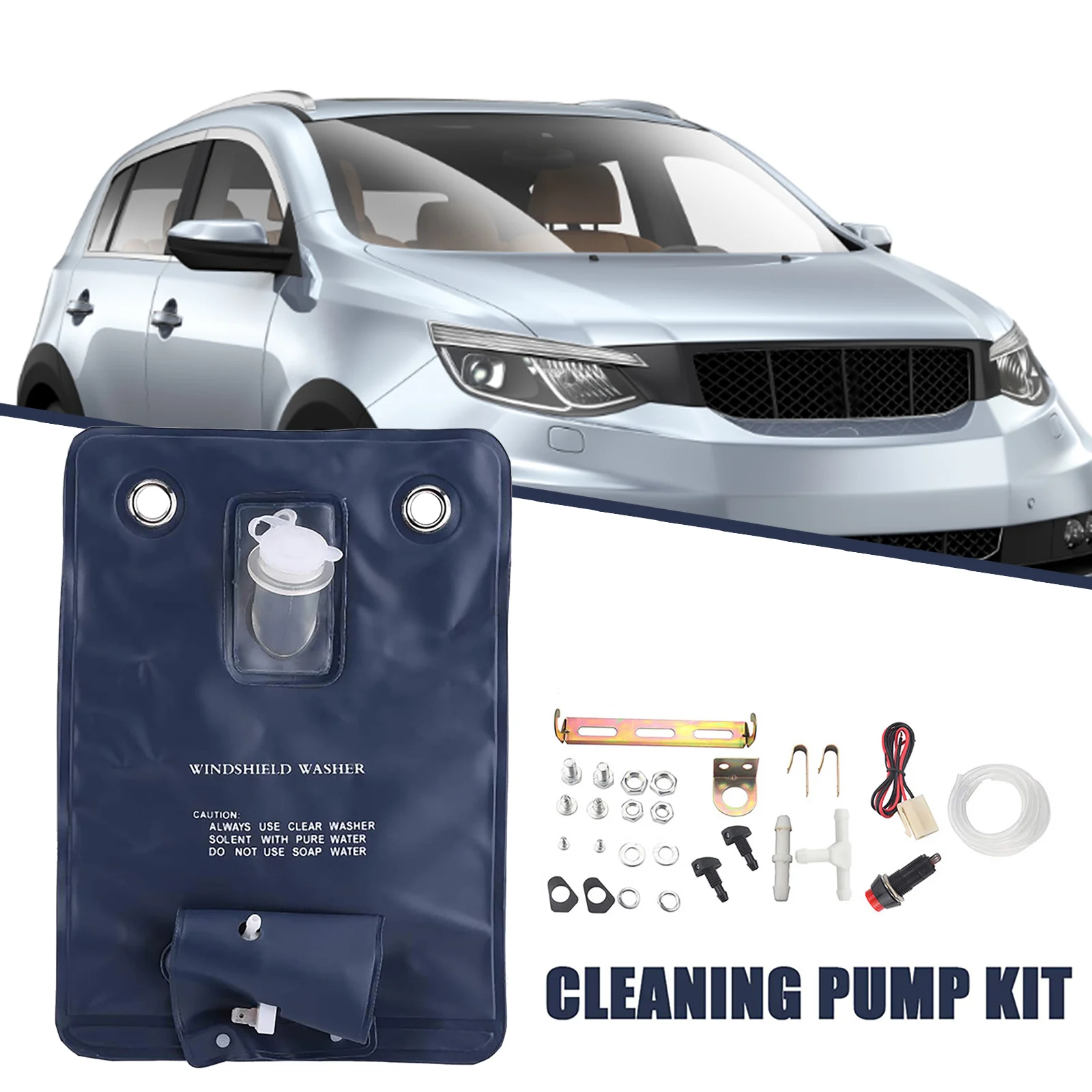 12v Universal Windscreen Windshield Washer With Jet Button Switch Auto