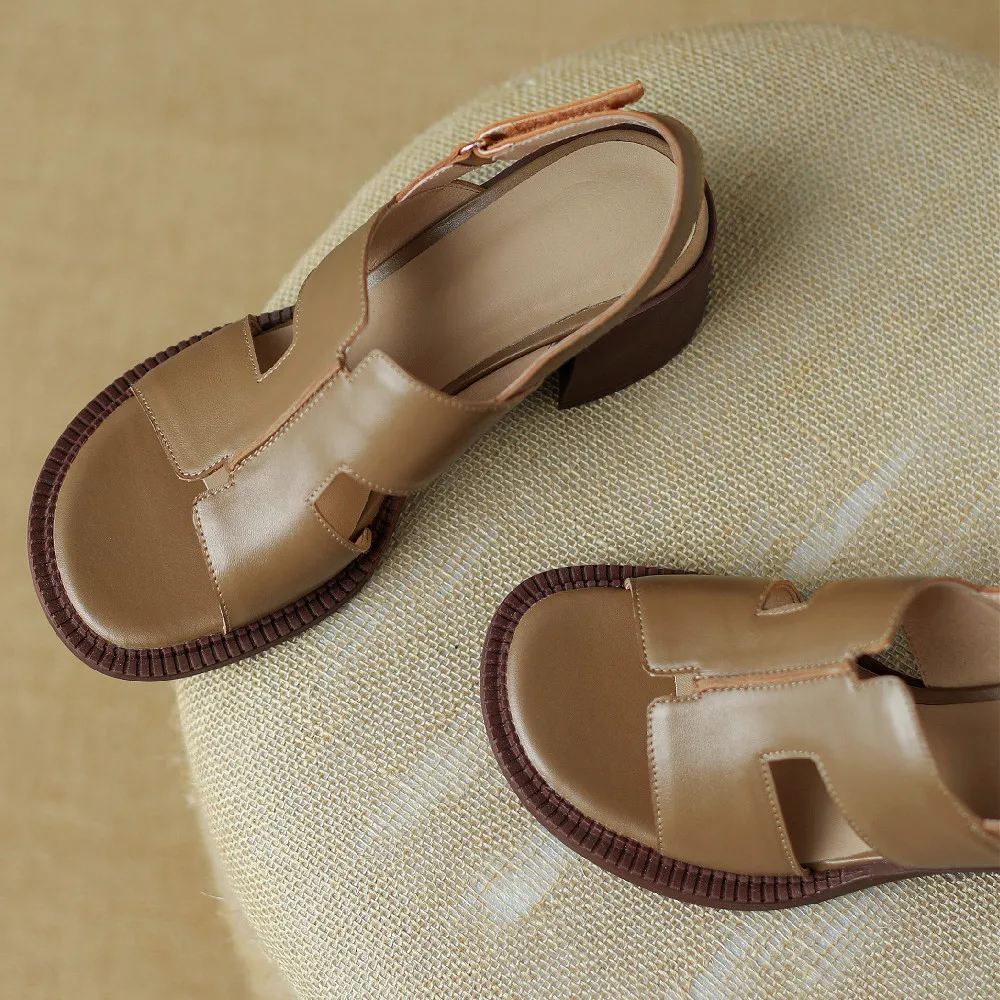 danxuefei big size 34-41 women's genuine leather slingback open toe sanndals OL style soft comfortable high quality summer shoes