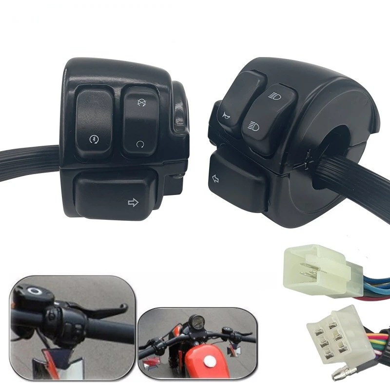 

MoFlyeer 25mm Motorcycle Handlebar Control Switches Kill Start Turn Signal with Wiring Harness Headlight Horn Switch Button