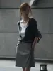 French Laiser Temperament Long-sleeved T-shirt for Women in Autumn Elastic Contrasting Color Fake Two-piece Base Top Skirt Suit 5