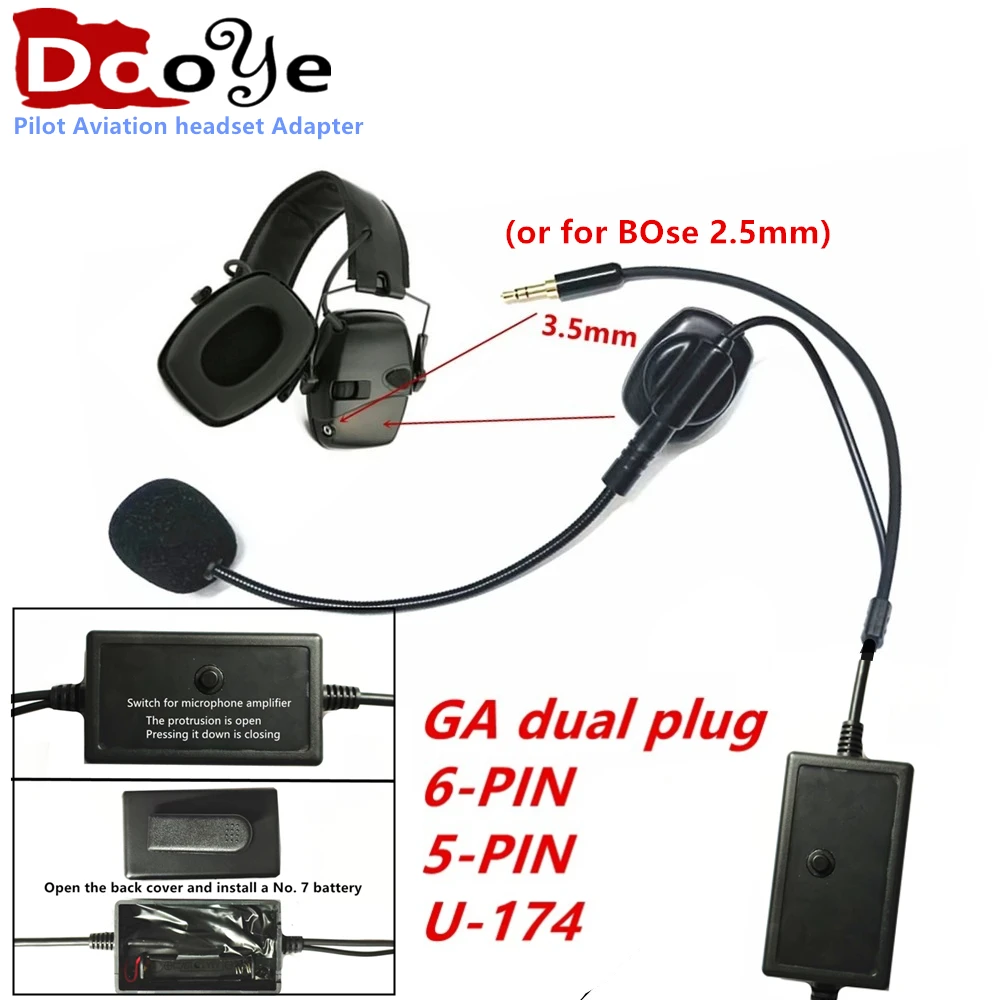パイロット航空ヘッドセットアダプター、調整可能なマイクスティック