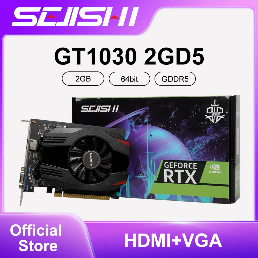 

SEJISHI GT1030 2G D5 Gaming Graphic Cards PCI-E 3.0 GT 1030 2GB DDR5 Nvidia GPU Desktop Video Card VGA HDMI 64bit 1228-1468MHz