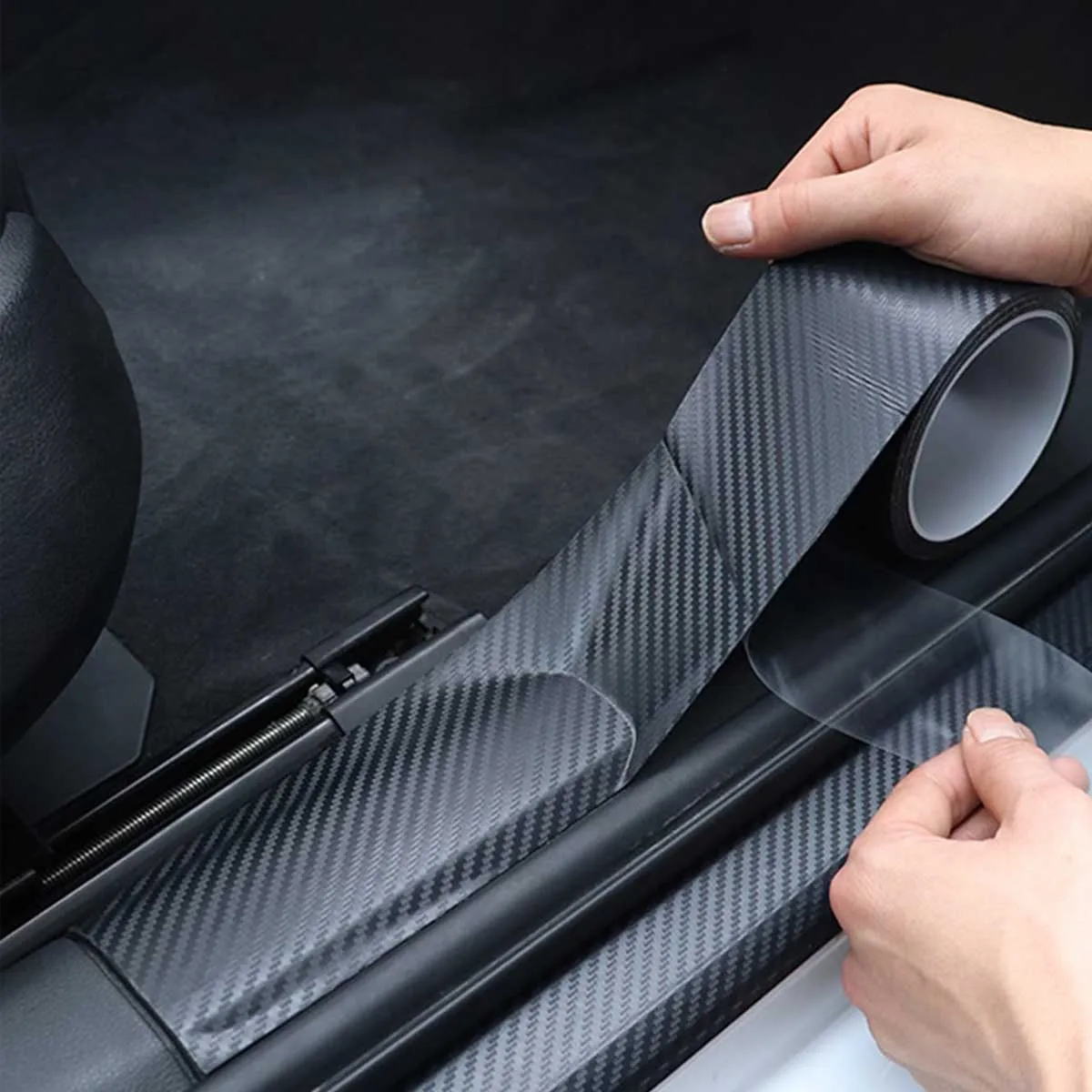 Carbon Fiber Pattern Anti-Scratch Door Sill Protective Sticker – 10cm x 3m
