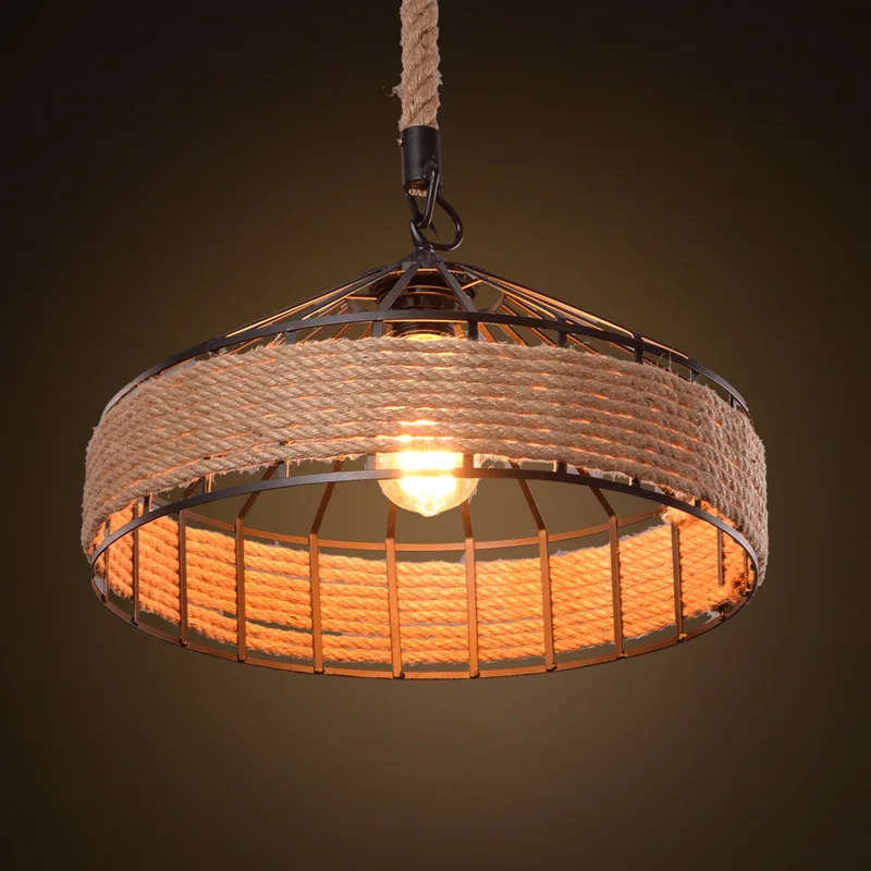 

Spain Classical Sisal rope pendant lamp E27 Hanging Light Retro Antique Industrial Lamp Chandelier Iron Candle Chandelier Light