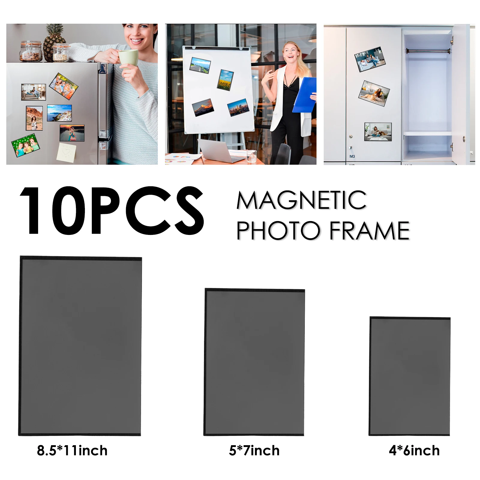 10Pcs Blank Photo Frame Magnetic Photo Frames for Refrigerator with Black Border Pictures Display Frame 4"X6",5"X7",8.5"X11"