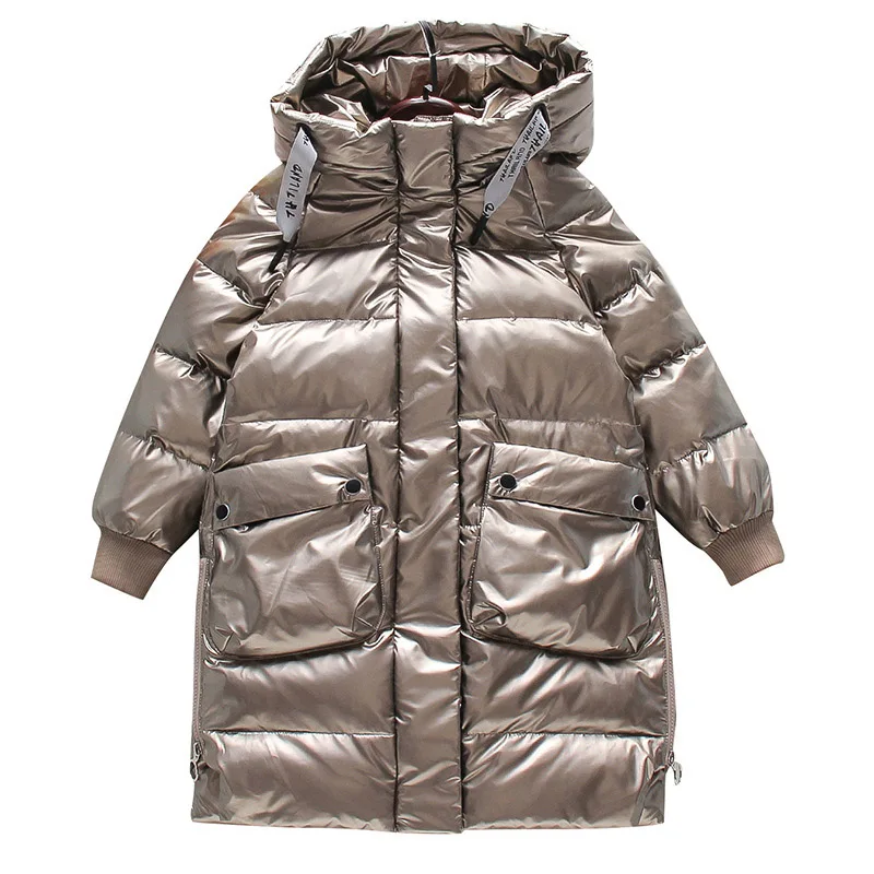 Russian Winter Down Cotton Jacket for Girls Waterproof Shiny Warm 5-14Years Teenage Hooded Thicken Coat Kids Parka Snowsuit