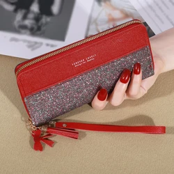 Elegant Fashion Zipper Tote Wallet for Women - PU Leather Coin and Card Holder (Wine red)