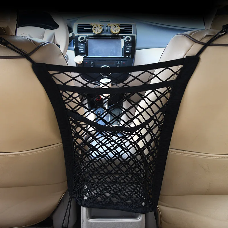 

2023 New Good 3-Layer Car Storage Net Bag Between Seats Car Divider Pet Barrier Stretchable Elastic Mesh Bag Organizer Auto