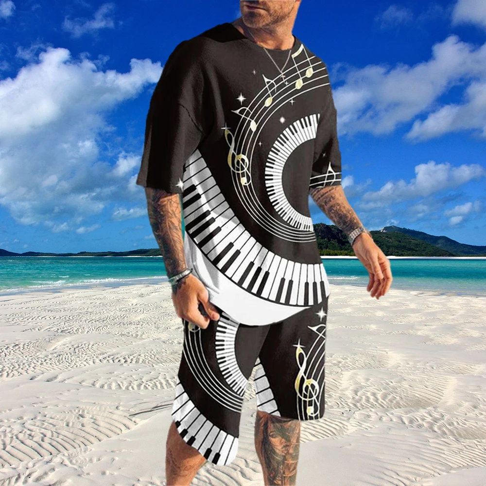 

Men Tracksuit 2 Piece Set Summer Sweatpants Suit Popular Graphics T Shirt Beach Casual Shorts New 3D Print Piano Man Clothes