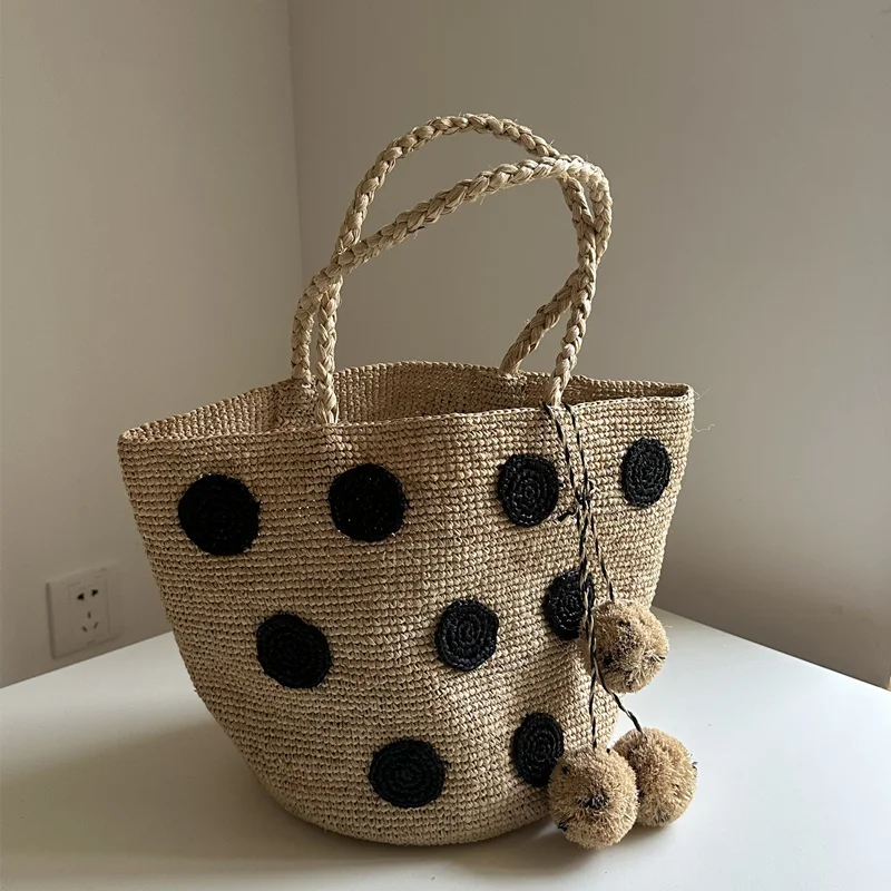 Natural Raffia Straw Tote Bag Large Capaci Casual Handbag Summer Beach Vacation Single Shoulder Handheld Bag for Women