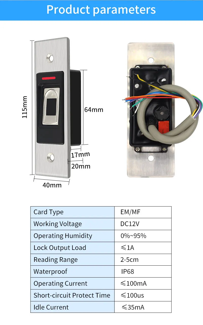 Mini Hidden Fingerprint RFID Access Controller Waterproof Metal Embeded Biometri