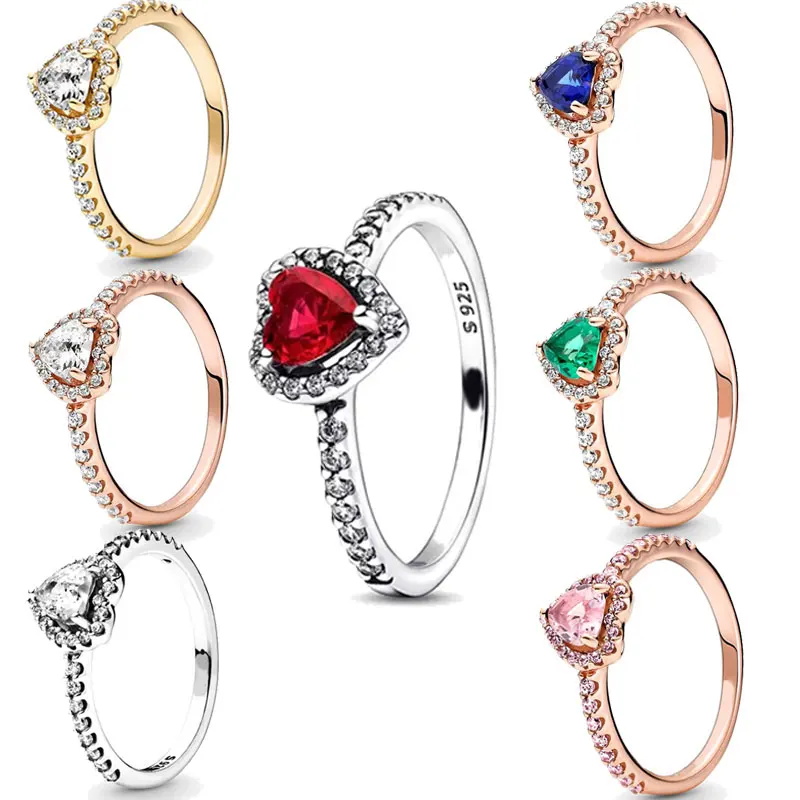 Anello Cuore Rosso Rialzato In Argento Sterling 2024 Originale Caldo Di San Valentino 925 Con Anello Di Cristallo Per Gioielli Da Donna