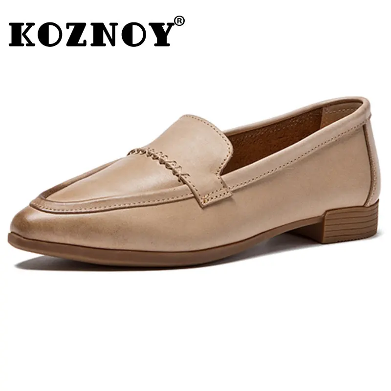 

Koznoy 2cm Natural Genuine Leather Moccasins Women Soft Soled Flats Loafers Comfy Ladies Pointed Toe Slip on Summer Retro Shoes