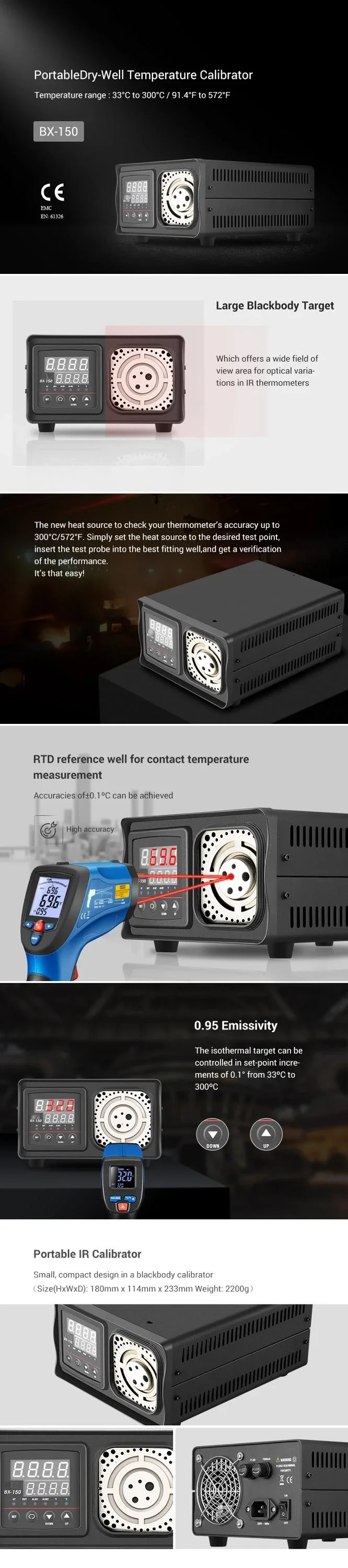 BX-150 Portable 91.4℉ to 572℉ Dry Block Temperature Calibrator and Thermometer 3