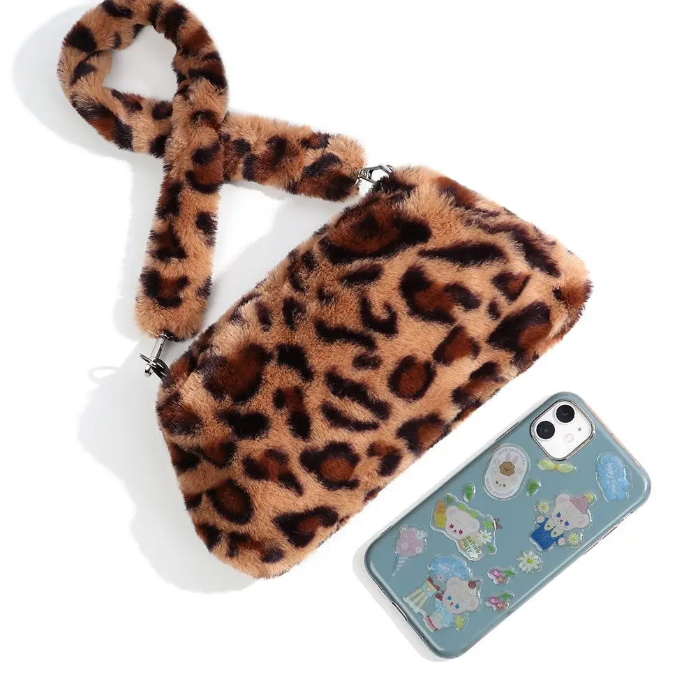 Women Crossbody Bag Leopard Plush Handbags Messenger Bags Shoulder Underarm