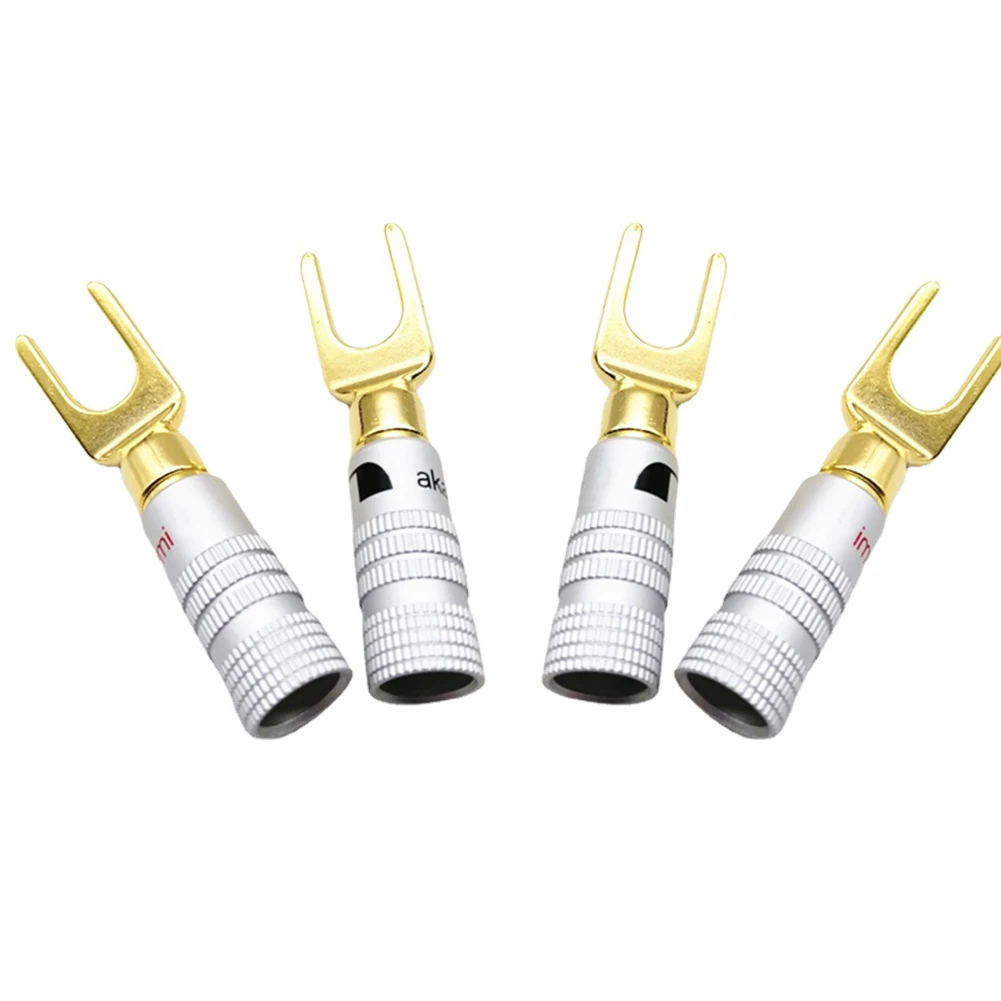 

4Pcs Gold Plated Y Shape Banana Plug Audio Speaker Plugs Speaker Cable U-Type Split Plug Screw Fork Spade Cable Wire Connector