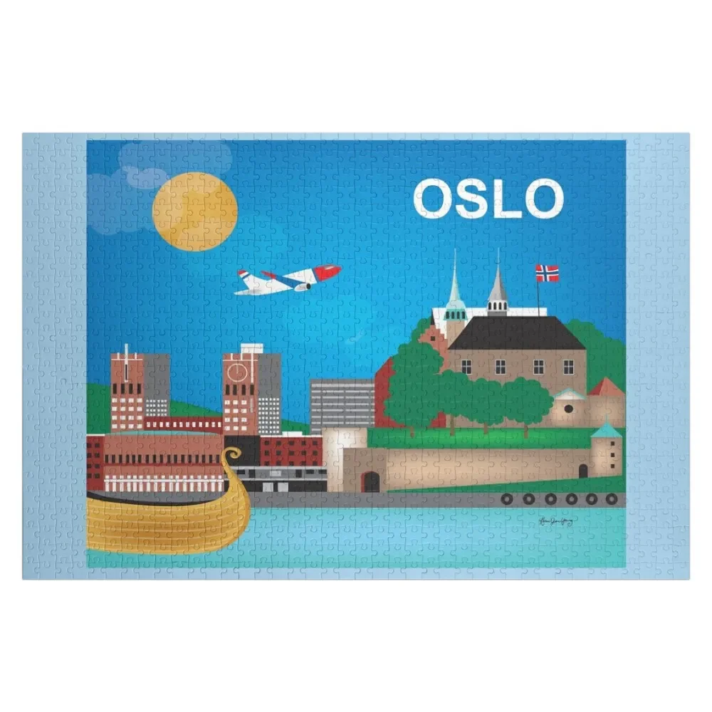 Oslo, Norway - Skyline Illustration by Loose Petals Jigsaw Puzzle Toys For Children Wood Adults Personalized Baby Toy Puzzle