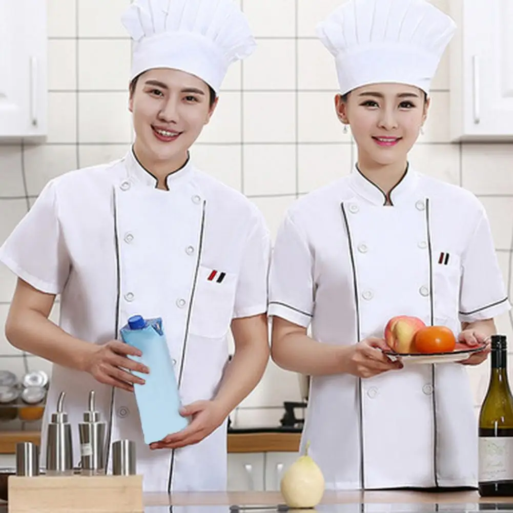 Comfortable Chef Clothing Breathable Stain-resistant Chef Uniform for Kitchen Bakery Restaurant Double-breasted Short Sleeve summer kitchen chef uniform bakery food service ultra thin breathable double breasted restaurant uniform chef jacket send apron