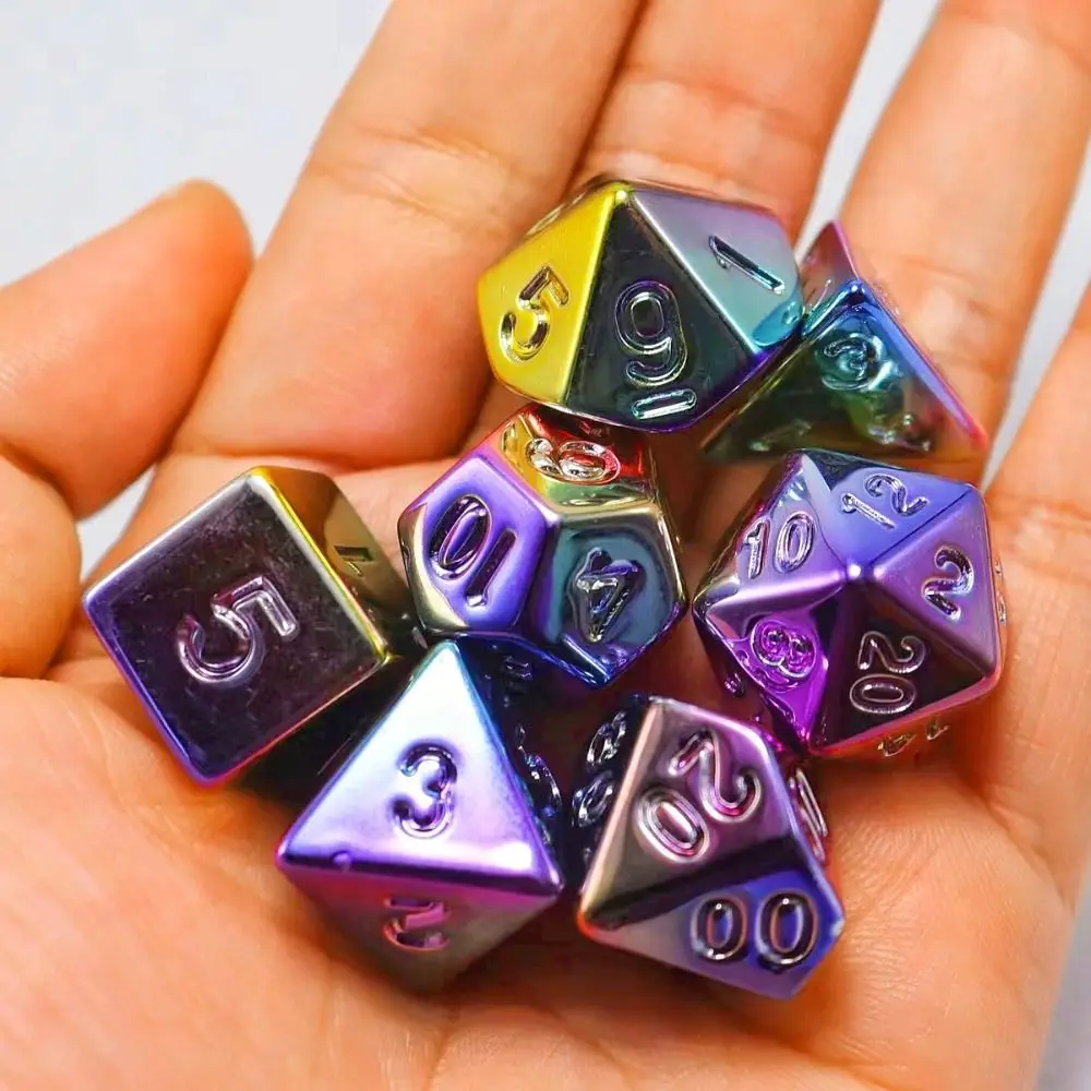 

7Pcs/Set New Polygonal Gold Plating Dice Gold Silver Blue Acrylic Electroplating Dice Set DND Dice Table Games Dice Accessories
