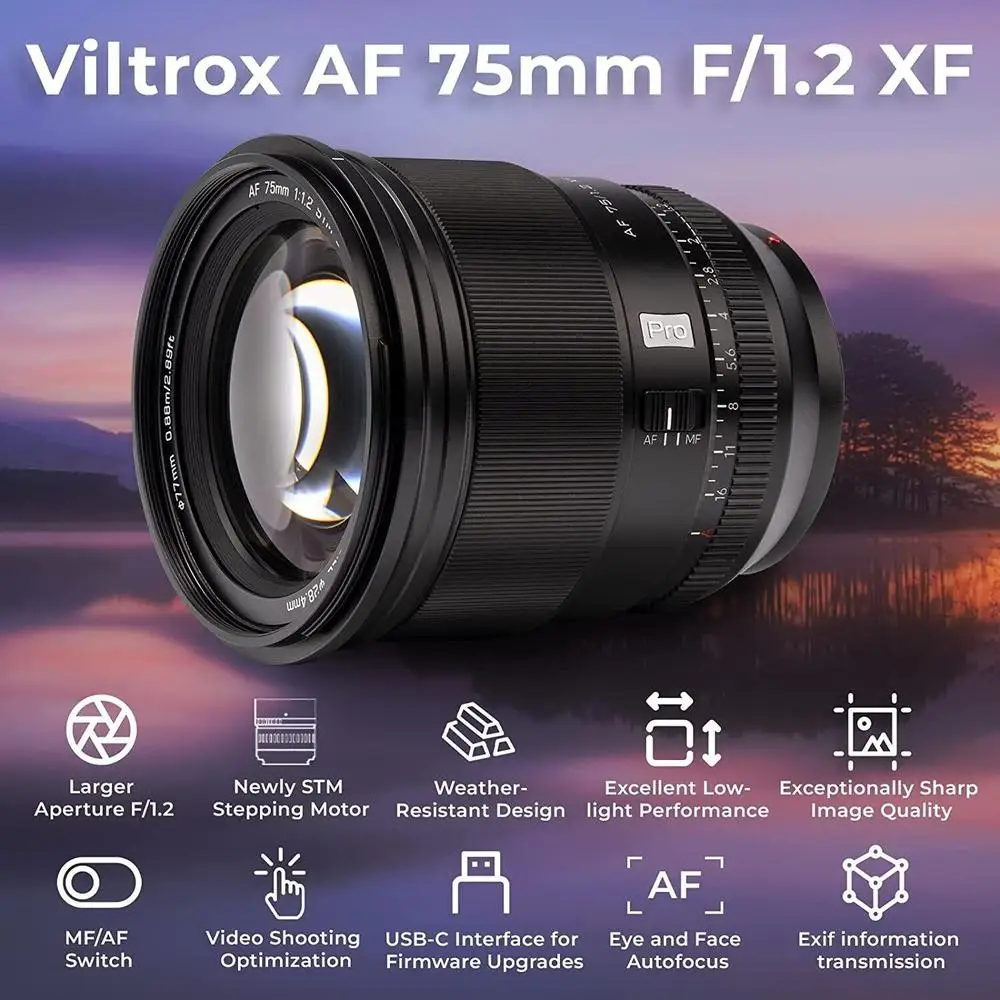 75mm F1.2 Pro Fuji X Lens Auto Focus Large Aperture Portrait APS-C for Fujifilm