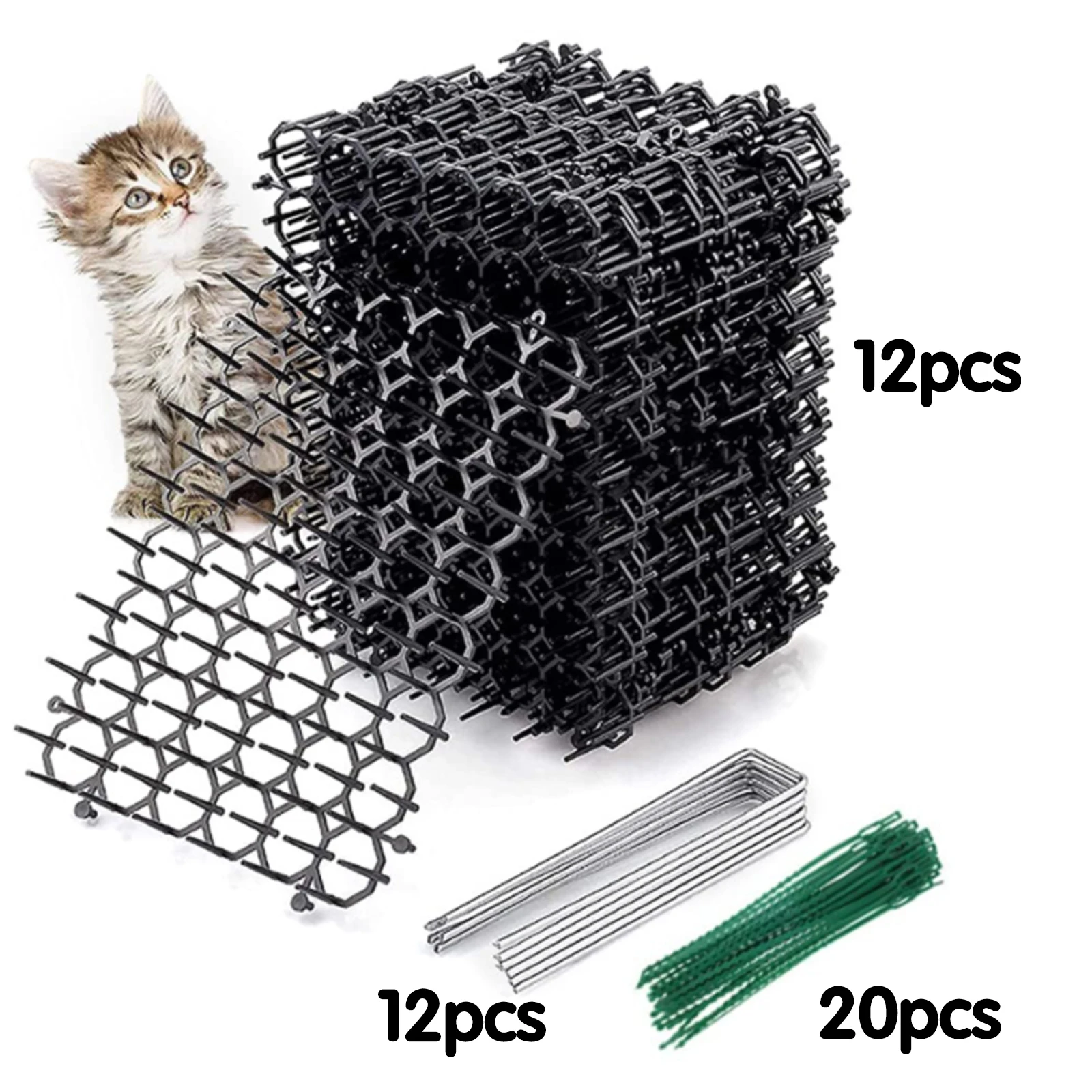 12 Pezzi 15.5Cm * 20Cm Striscia D'India Da Giardino Scava Stop Cat Repellent Deterrente Mat Spikes Per Forniture Da Giardino Con 12 Chiodi, 20 Cravatt