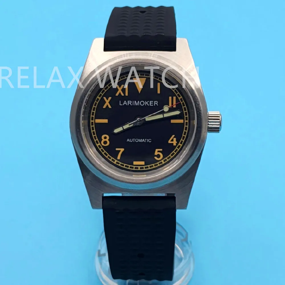 38Mm Vetro Zaffiro Acciaio Inossidabile Vintage Navy Quadrante Orologio Seiko Nh35 Movimento Automatico Cinturino In Gomma B