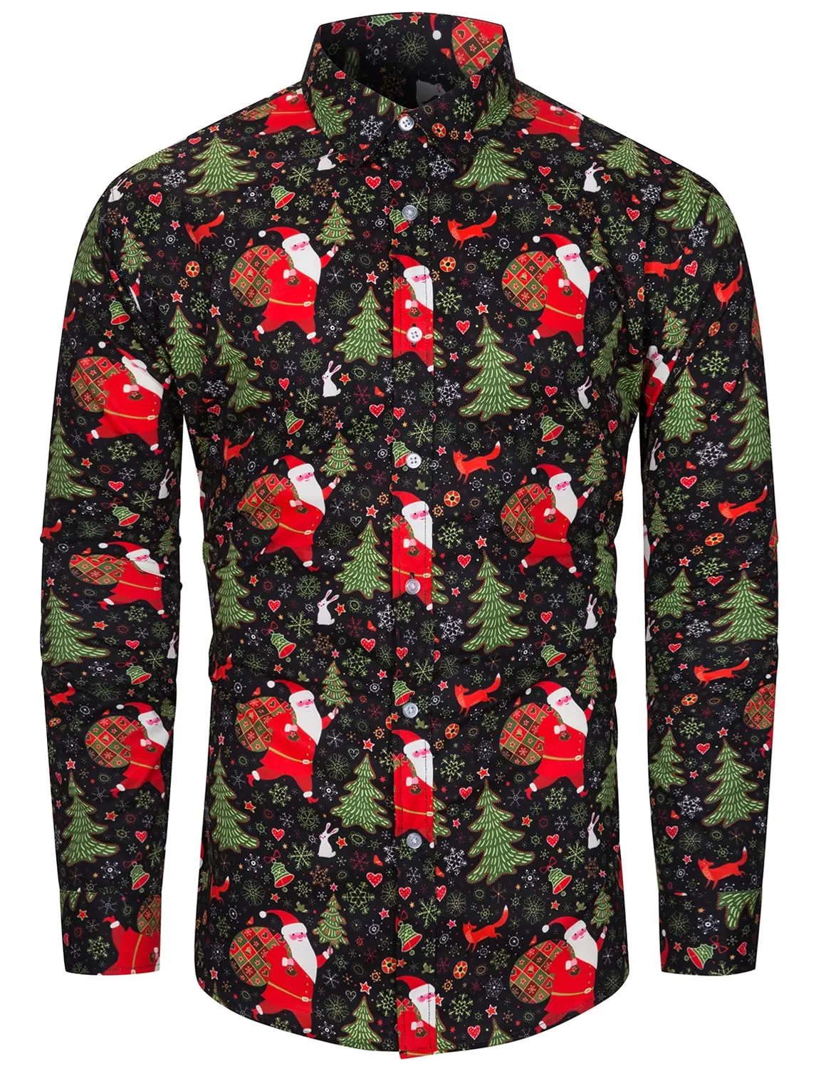 thumbnail image 1 of Camisa novedosa de Navidad para hombre, regalo de fiesta, regalo de vacaciones, camisa de Papá Noel con botones, manga larga, divertidas camisas de disfraces festivos, 1 of 5