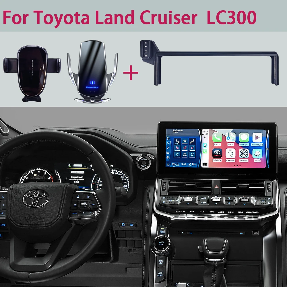 Car Phone Holder For Toyota Land Cruiser LC300 2022 2023 Multimedia Screen Fixed Bracket Base Car Fast Wireless Charging Stand