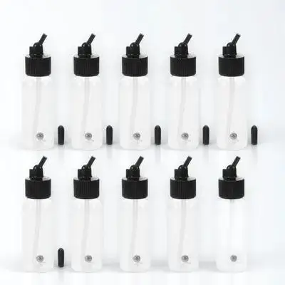 10Pcs 에어 브러시 병 30Ml 플라스틱 재사용 가능한 안료 컵 바닥 흡입 디자인 에어 브러시 용 밀봉 캡